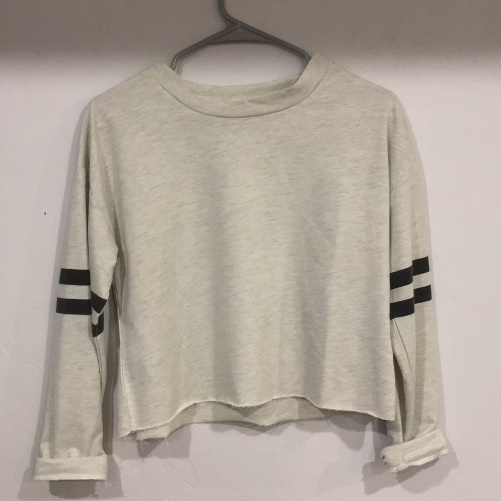 Double-Striped Crop Long Sleeve Shirt